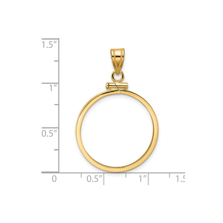 23 mm 14k Yellow Gold coin bezel pendant for US $5 Classic Head Half Eagle — size reference (ruler)