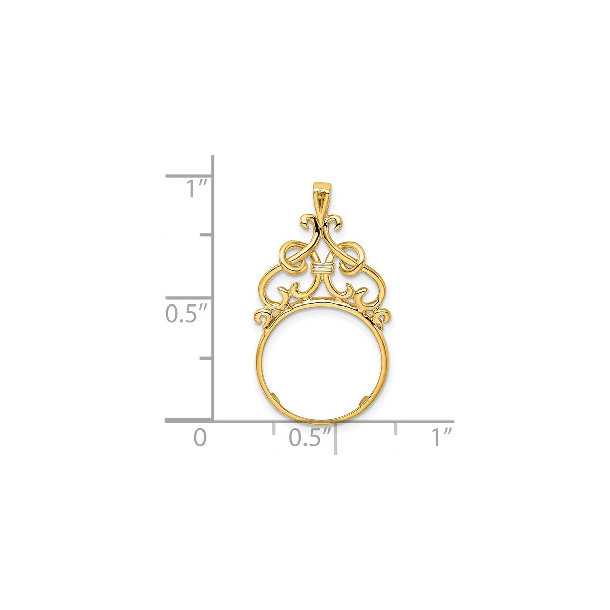 13 mm 14k Yellow Gold coin bezel pendant for US $1 Indian Princess Type 1 — size reference (ruler)