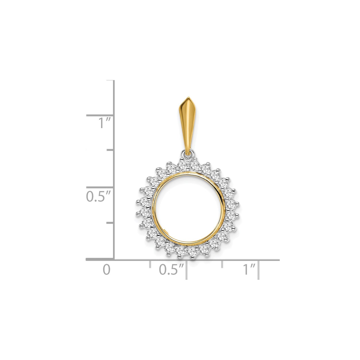 13 mm 14k Multi-Tone Gold coin bezel pendant for US $1 Indian Princess Type 1 — size reference (ruler)