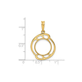 13 mm 14k Yellow Gold coin bezel pendant for US $1 Indian Princess Type 1 — size reference (ruler)