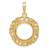 13 mm 14k Yellow Gold coin bezel pendant for US $1 Indian Princess Type 1