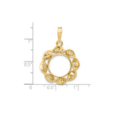 13 mm 14k Yellow Gold coin bezel pendant for US $1 Indian Princess Type 1 — size reference (ruler)