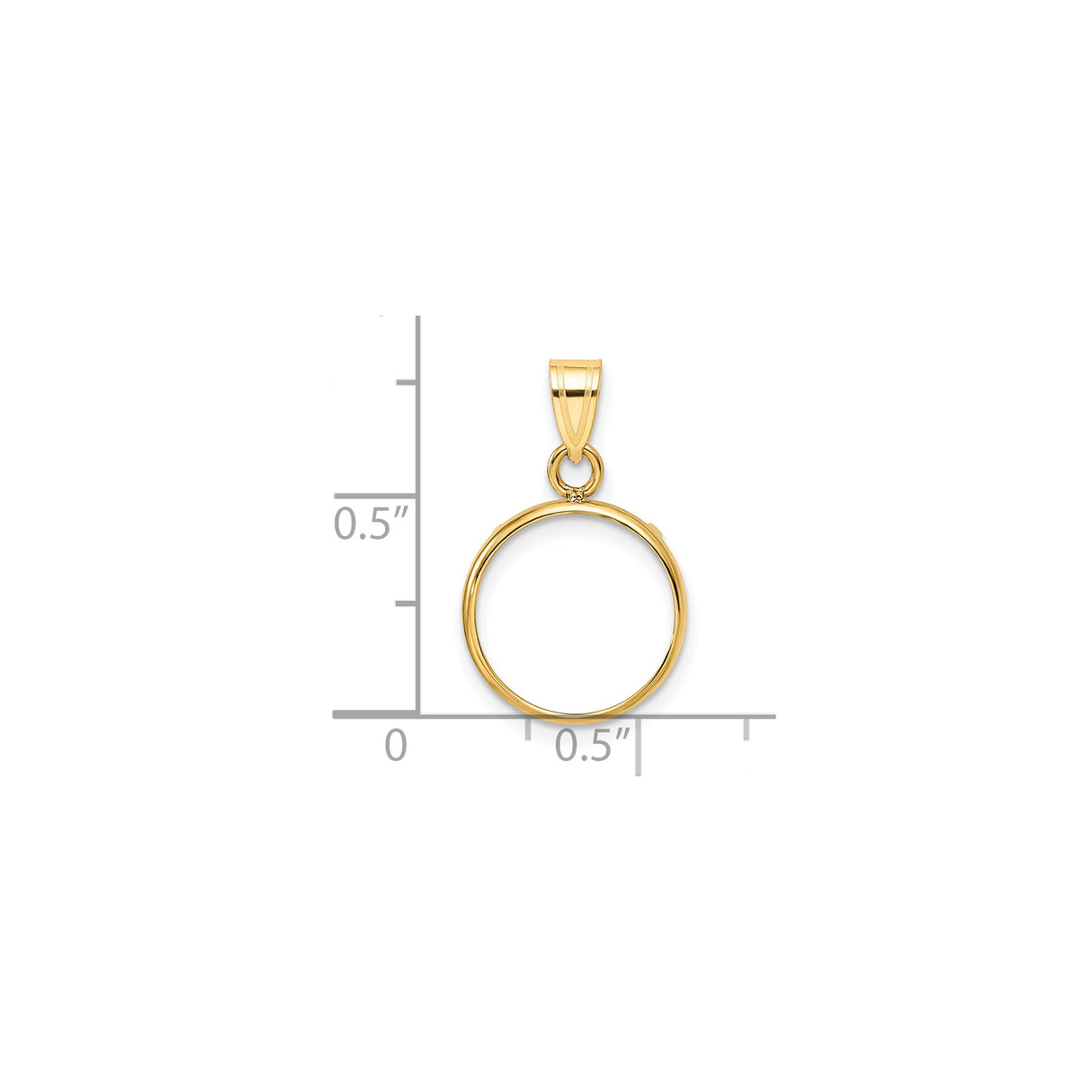 13 mm 14k Yellow Gold coin bezel pendant for US $1 Indian Princess Type 1 — size reference (ruler)