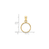13 mm 14k Yellow Gold coin bezel pendant for US $1 Indian Princess Type 1 — size reference (ruler)