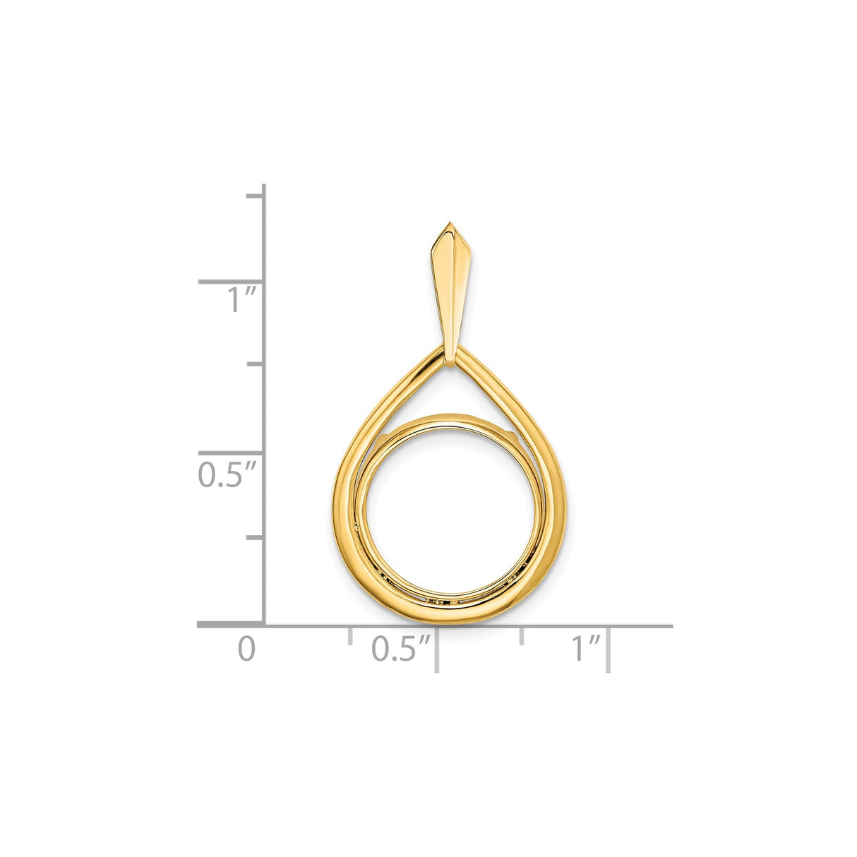 13 mm 14k Yellow Gold coin bezel pendant for US $1 Indian Princess Type 1 — size reference (ruler)