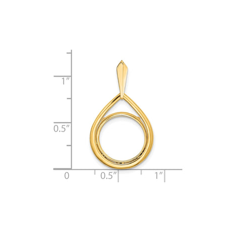 13 mm 14k Yellow Gold coin bezel pendant for US $1 Indian Princess Type 1 — size reference (ruler)