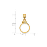 13 mm 14k Yellow Gold coin bezel pendant for US $1 Indian Princess Type 1 — size reference (ruler)