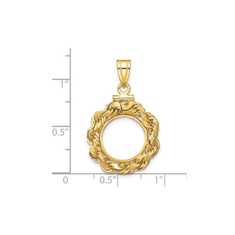 13 mm 14k Yellow Gold coin bezel pendant for US $1 Indian Princess Type 1 — size reference (ruler)