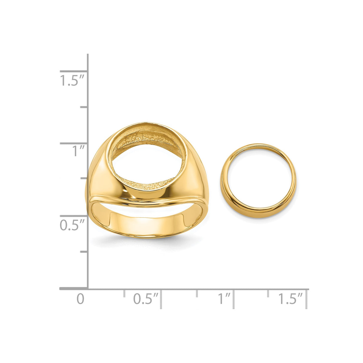 13 mm 14k Yellow Gold coin bezel ring for US $1 Indian Princess Type 1 — size reference (ruler)