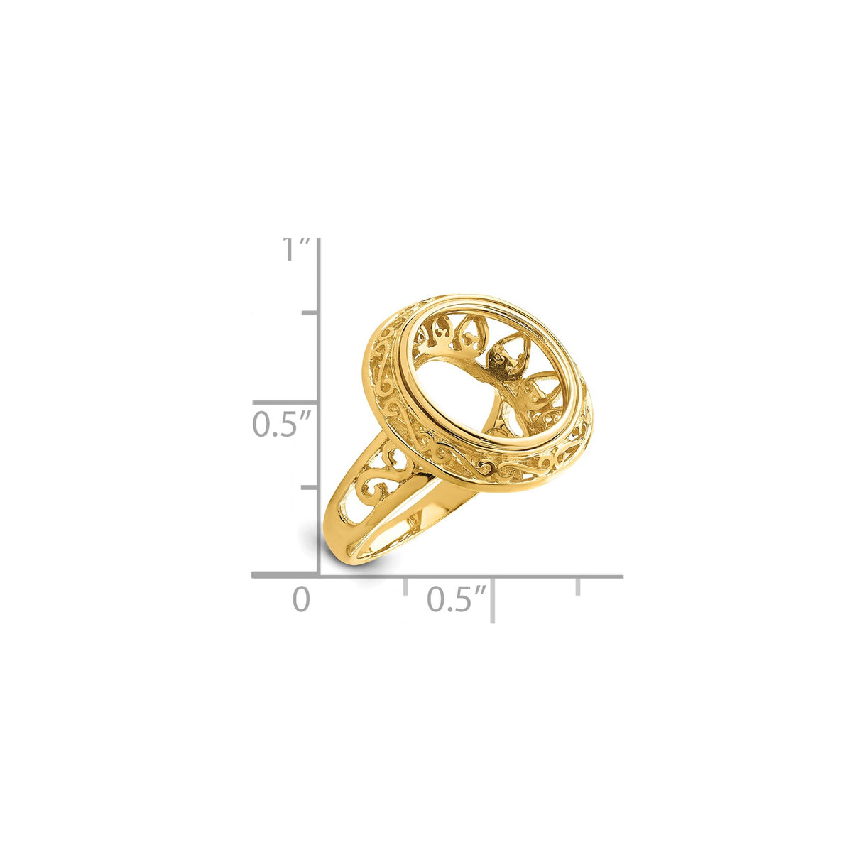 13 mm 14k Yellow Gold coin bezel ring for US $1 Indian Princess Type 1 — size reference (ruler)