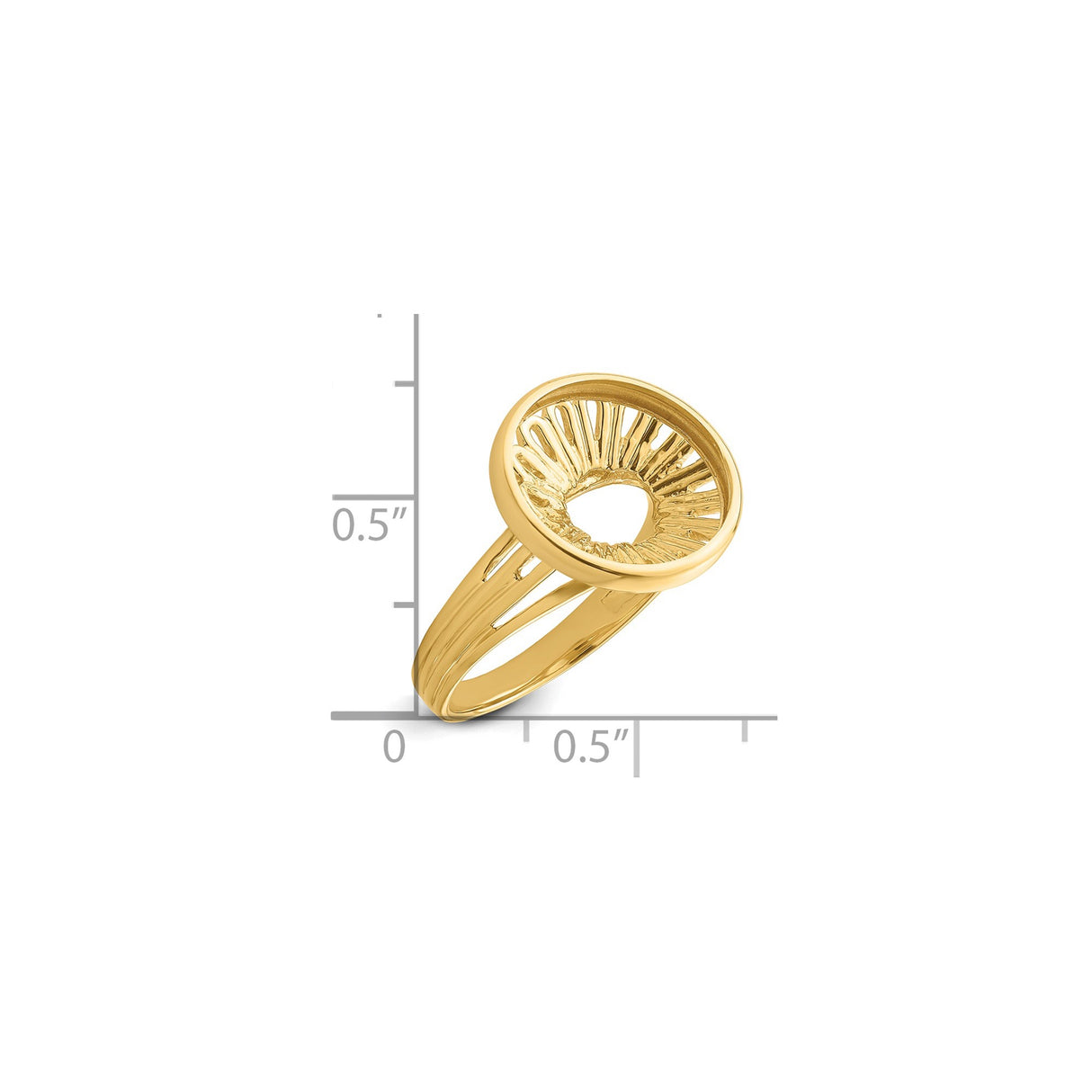 13 mm 14k Yellow Gold coin bezel ring for US $1 Indian Princess Type 1 — size reference (ruler)