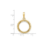 15 mm 14k Yellow Gold coin bezel pendant for US $1 Indian Princess Type 2 — size reference (ruler)