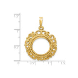 15 mm 14k Yellow Gold coin bezel pendant for US $1 Indian Princess Type 2 — size reference (ruler)