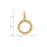 15 mm 14k Yellow Gold coin bezel pendant for US $1 Indian Princess Type 2 — size reference (ruler)