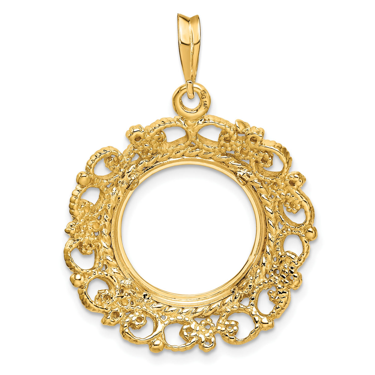 15 mm 14k Yellow Gold coin bezel pendant for US $1 Indian Princess Type 2 — additional image