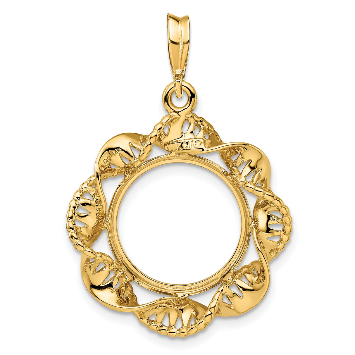 15 mm 14k Yellow Gold coin bezel pendant for US $1 Indian Princess Type 2 — additional image