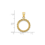 15 mm 14k Yellow Gold coin bezel pendant for US $1 Indian Princess Type 2 — size reference (ruler)