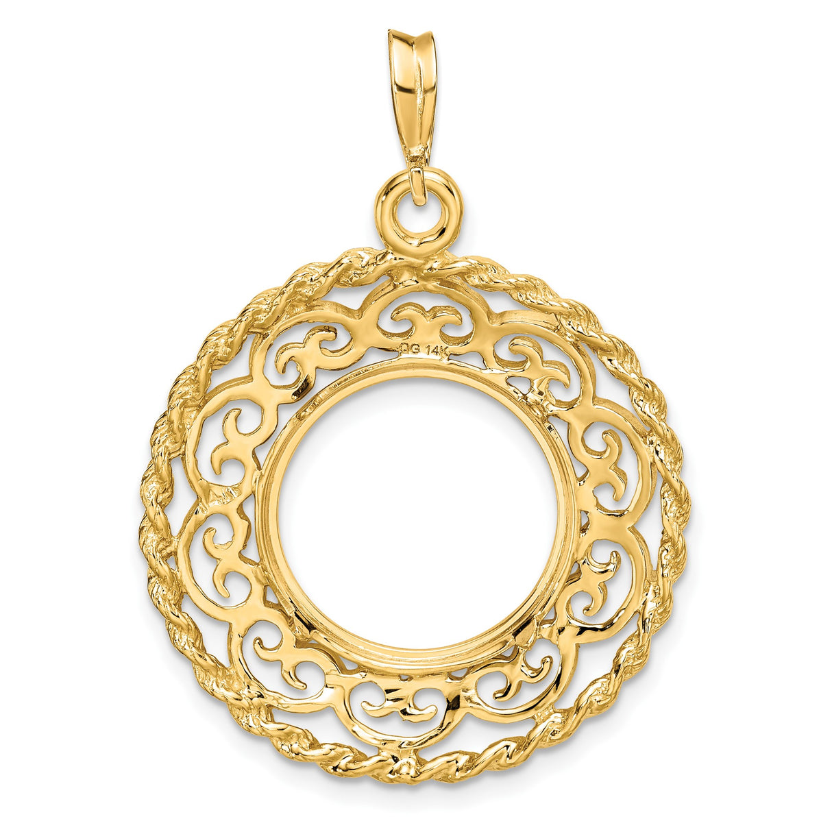 15 mm 14k Yellow Gold coin bezel pendant for US $1 Indian Princess Type 2 — additional image