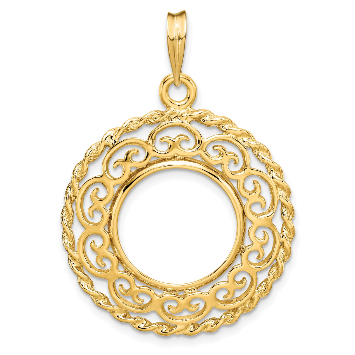15 mm 14k Yellow Gold coin bezel pendant for US $1 Indian Princess Type 2
