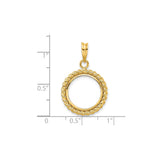 15 mm 14k Yellow Gold coin bezel pendant for US $1 Indian Princess Type 2 — size reference (ruler)