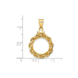 15 mm 14k Yellow Gold coin bezel pendant for US $1 Indian Princess Type 2 — size reference (ruler)