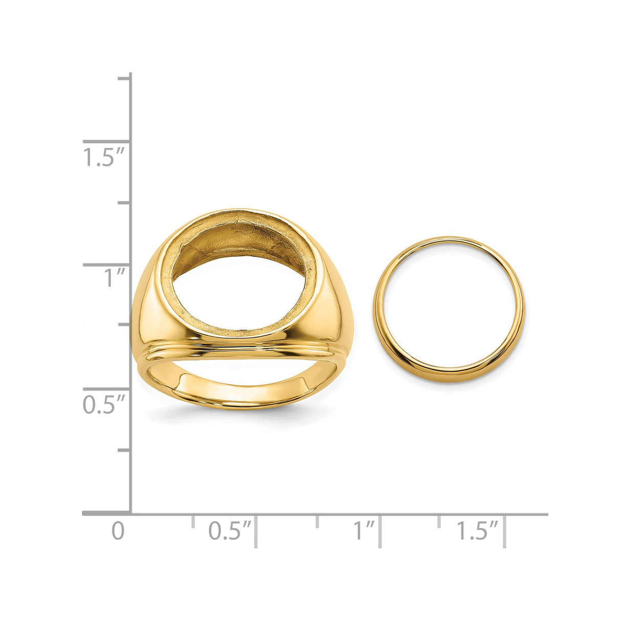 15 mm 14k Yellow Gold coin bezel ring for US $1 Indian Princess Type 2 — size reference (ruler)