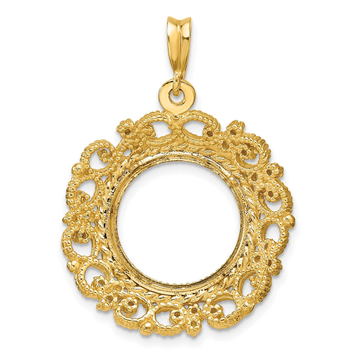15 mm 14k Yellow Gold coin bezel pendant for US $1 Indian Princess Type 3 — additional image