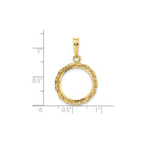 15 mm 14k Yellow Gold coin bezel pendant for US $1 Indian Princess Type 3 — size reference (ruler)