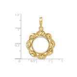 15 mm 14k Yellow Gold coin bezel pendant for US $1 Indian Princess Type 3 — size reference (ruler)