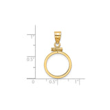 15 mm 14k Yellow Gold coin bezel pendant for US $1 Indian Princess Type 3 — size reference (ruler)