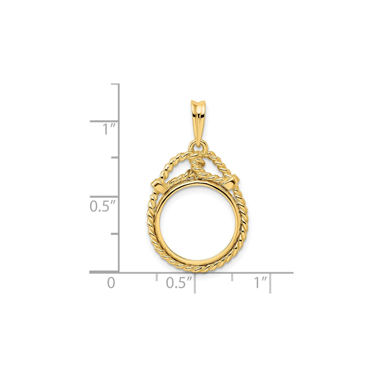 15 mm 14k Yellow Gold coin bezel pendant for US $1 Indian Princess Type 3 — size reference (ruler)