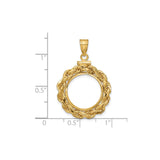 15 mm 14k Yellow Gold coin bezel pendant for US $1 Indian Princess Type 3 — size reference (ruler)