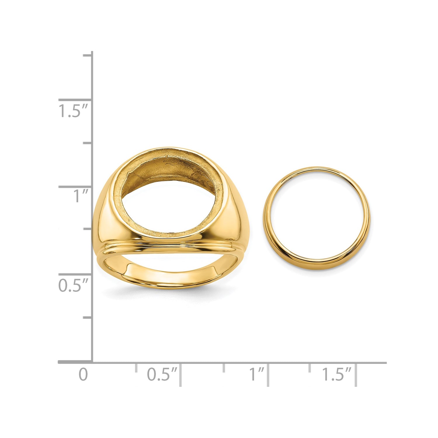 15 mm 14k Yellow Gold coin bezel ring for US $1 Indian Princess Type 3 — size reference (ruler)