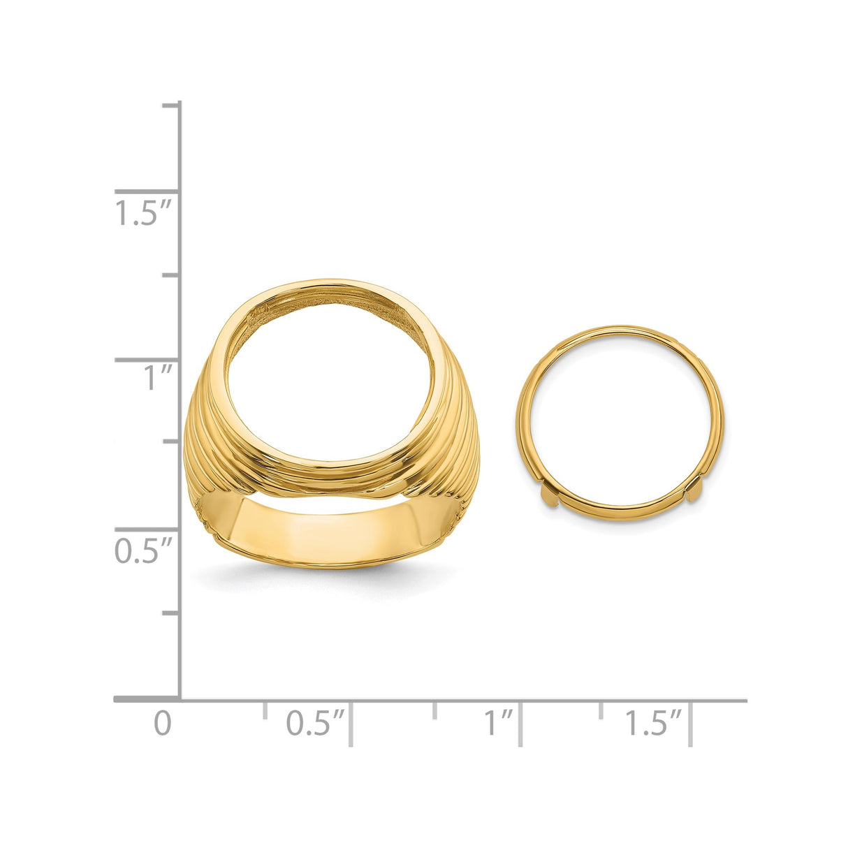 15 mm 14k Yellow Gold coin bezel ring for US $1 Indian Princess Type 3 — size reference (ruler)