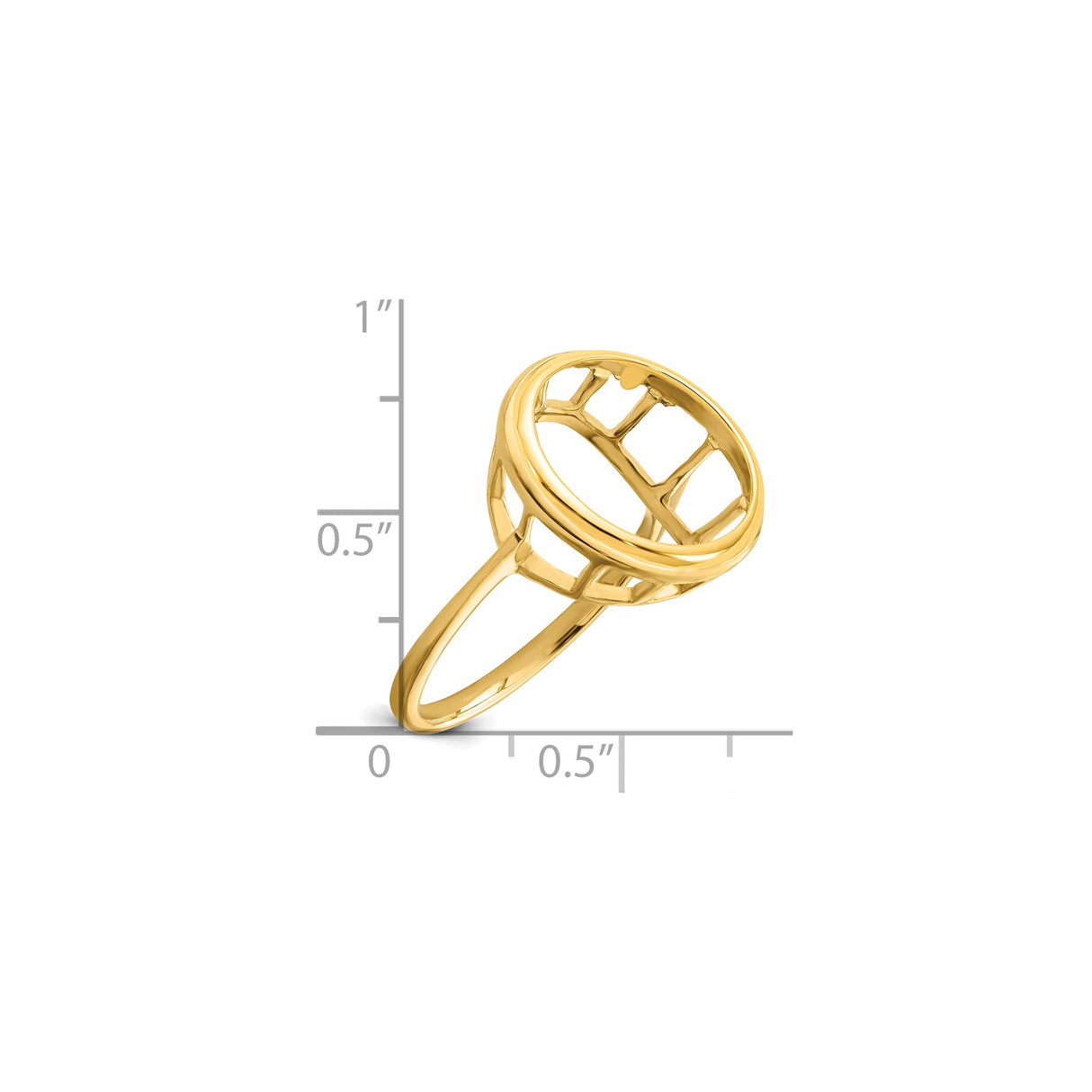 15 mm 14k Yellow Gold coin bezel ring for US $1 Indian Princess Type 3 — size reference (ruler)