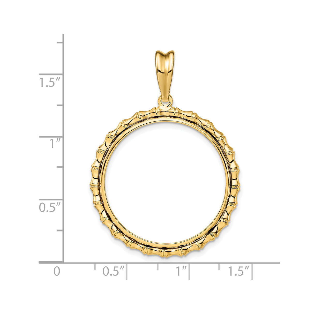 27 mm 14k Yellow Gold coin bezel pendant for US $10 Indian Head Eagle — size reference (ruler)