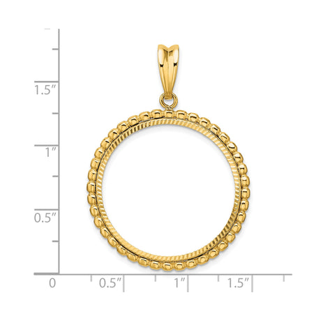 27 mm 14k Yellow Gold coin bezel pendant for US $10 Indian Head Eagle — size reference (ruler)
