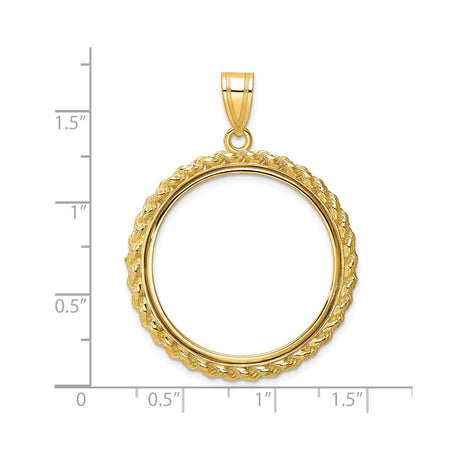 27 mm 14k Yellow Gold coin bezel pendant for US $10 Indian Head Eagle — size reference (ruler)