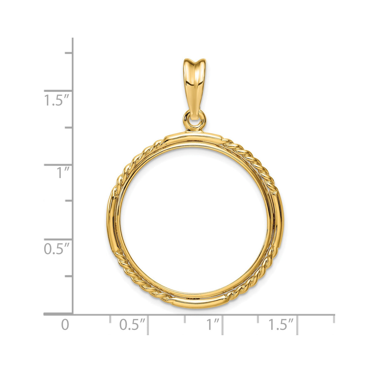 27 mm 14k Yellow Gold coin bezel pendant for US $10 Indian Head Eagle — size reference (ruler)