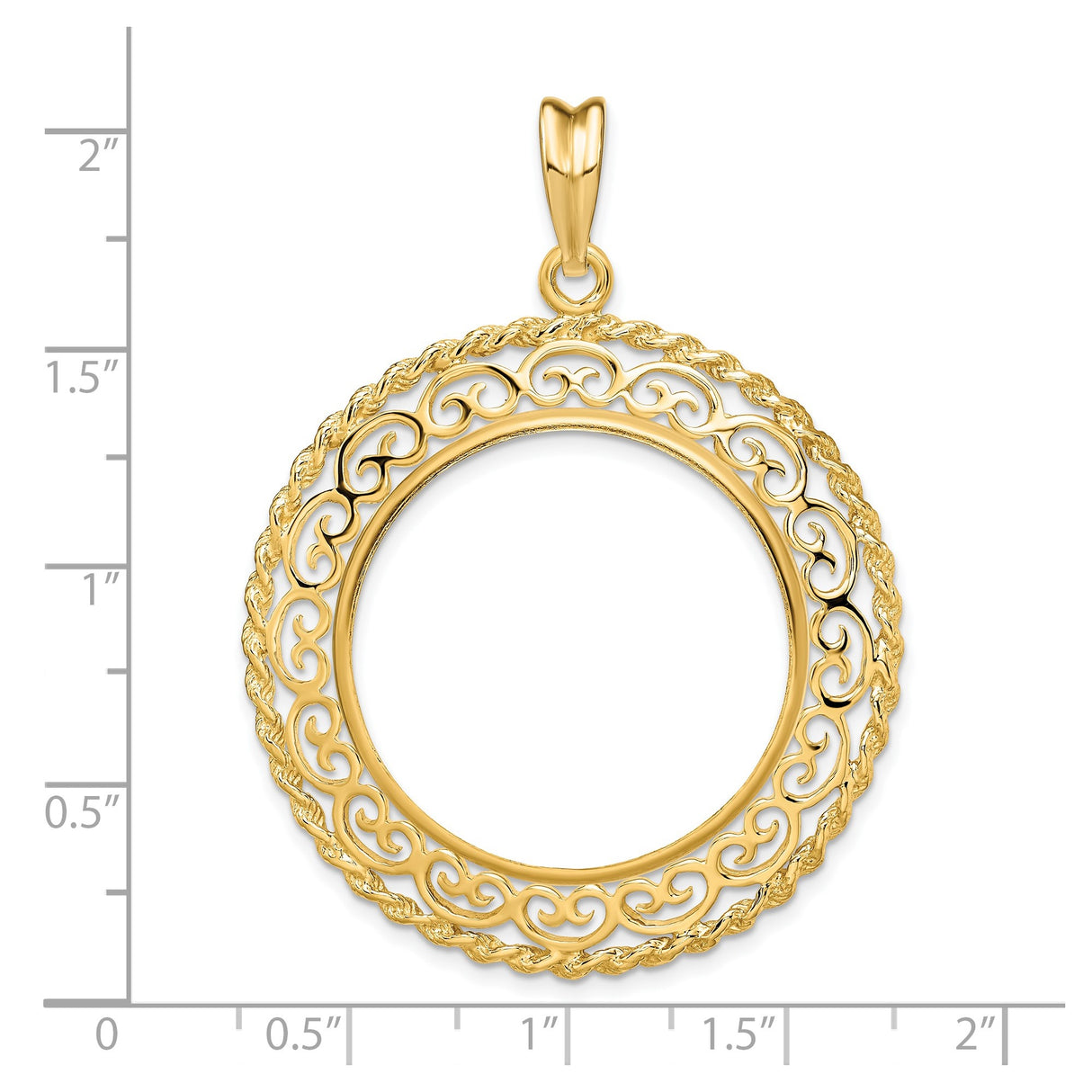27 mm 14k Yellow Gold coin bezel pendant for US $10 Indian Head Eagle — size reference (ruler)