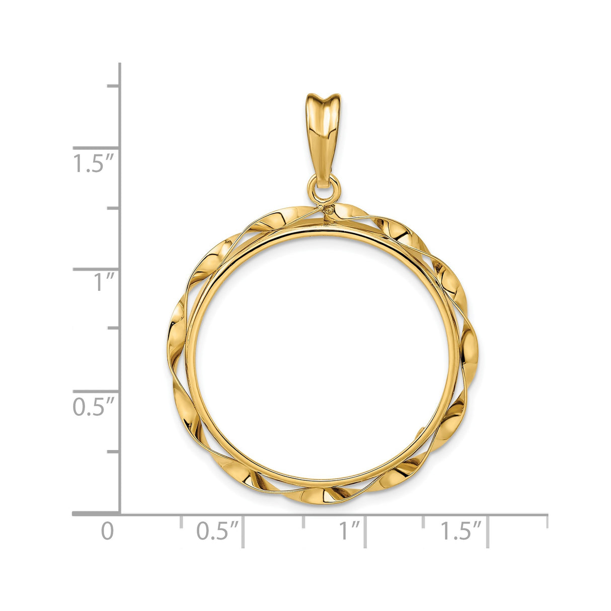 27 mm 14k Yellow Gold coin bezel pendant for US $10 Indian Head Eagle — size reference (ruler)