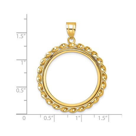 27 mm 14k Yellow Gold coin bezel pendant for US $10 Indian Head Eagle — size reference (ruler)