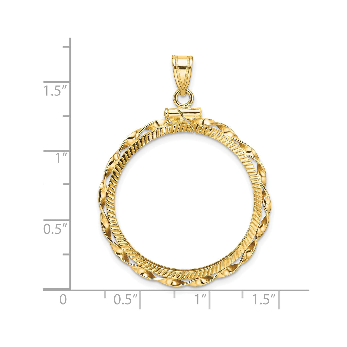 27 mm 14k Yellow Gold coin bezel pendant for US $10 Indian Head Eagle — size reference (ruler)