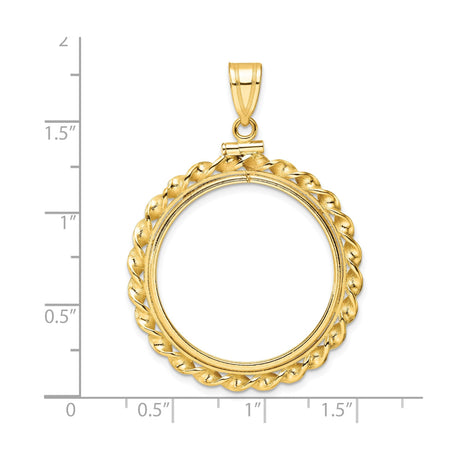 27 mm 14k Yellow Gold coin bezel pendant for US $10 Indian Head Eagle — size reference (ruler)