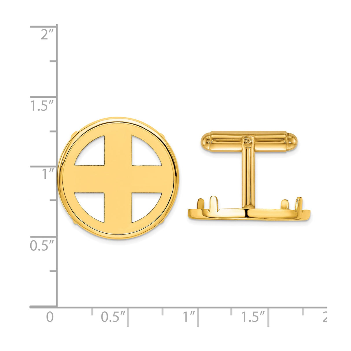 22 mm 14k Yellow Gold coin bezel cuff links for US $5 Indian Head Half Eagle — size reference (ruler)