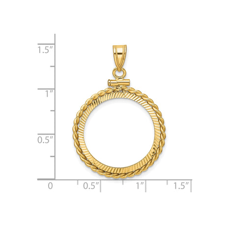22 mm 14k Yellow Gold coin bezel pendant for US $5 Indian Head Half Eagle — size reference (ruler)