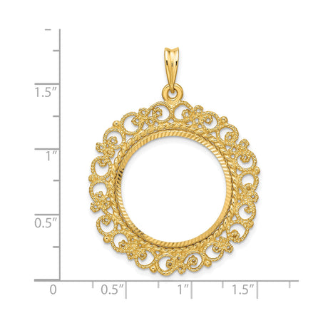 22 mm 14k Yellow Gold coin bezel pendant for US $5 Indian Head Half Eagle — size reference (ruler)