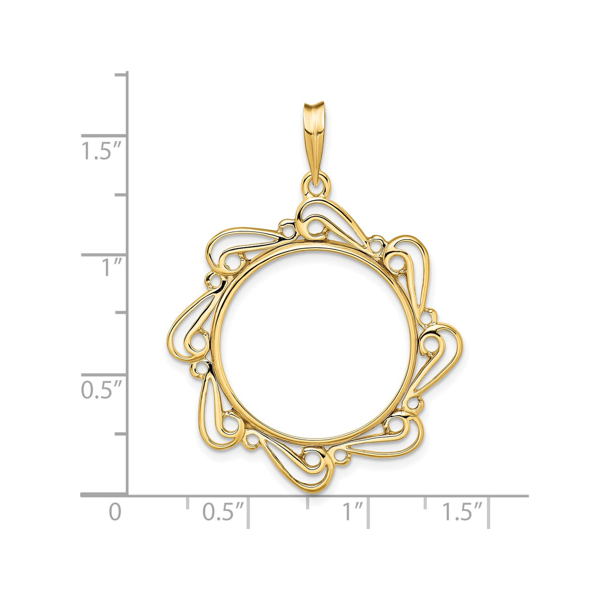 22 mm 14k Yellow Gold coin bezel pendant for US $5 Indian Head Half Eagle — size reference (ruler)