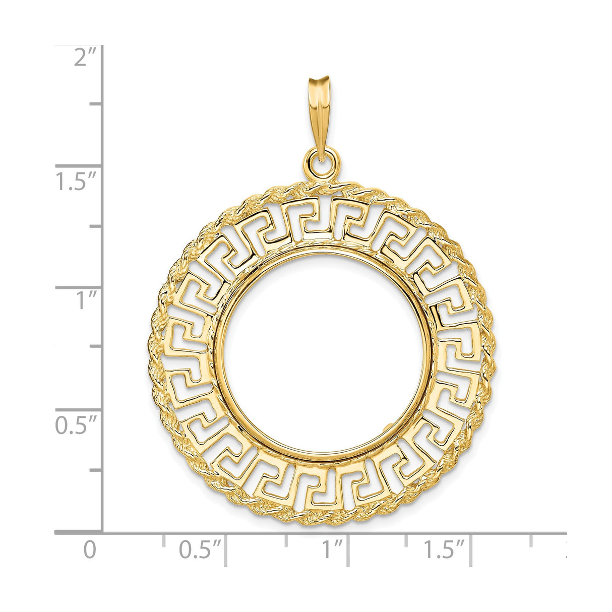 22 mm 14k Yellow Gold coin bezel pendant for US $5 Indian Head Half Eagle — size reference (ruler)