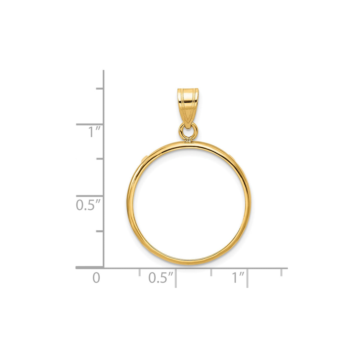 22 mm 14k Yellow Gold coin bezel pendant for US $5 Indian Head Half Eagle — size reference (ruler)